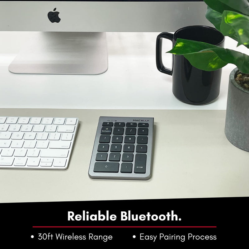 [Australia - AusPower] - Macally Bluetooth Number Pad for Laptop - Wireless Numeric Keypad - 35-Key Numeric Keypad for Data Entry, Numpad Compatible with MacBook, iPad, iPhone, iOS, Laptop, Windows, Android 