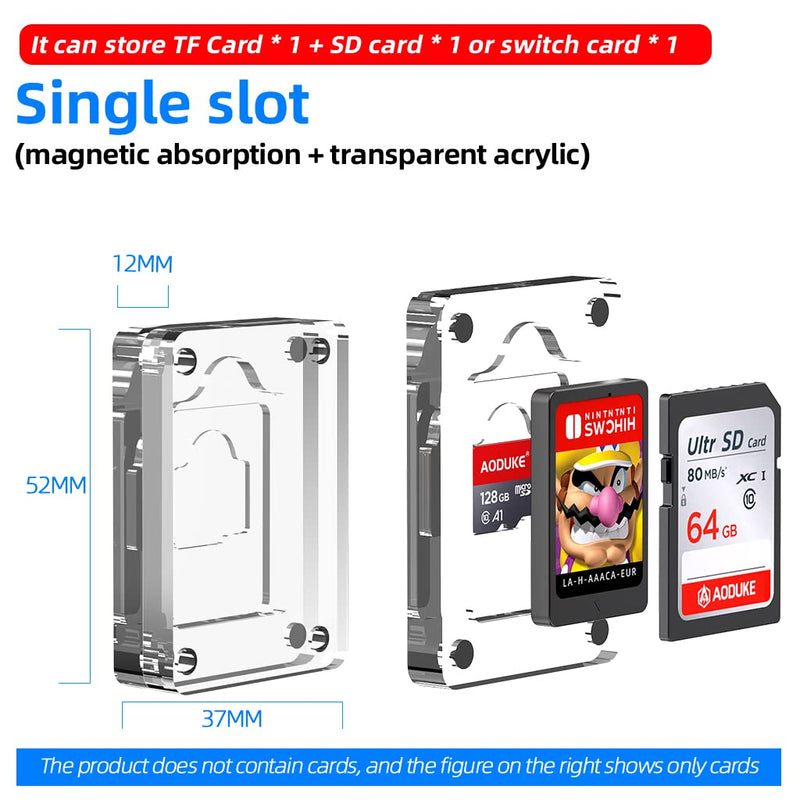 [Australia - AusPower] - AODUKE Transparent Magnetic Closure Switch Game Card Case and Micro SD TF Card Memory Card Storage Box Holder Storage rack-AJCX01SD 1 slot acrylic 