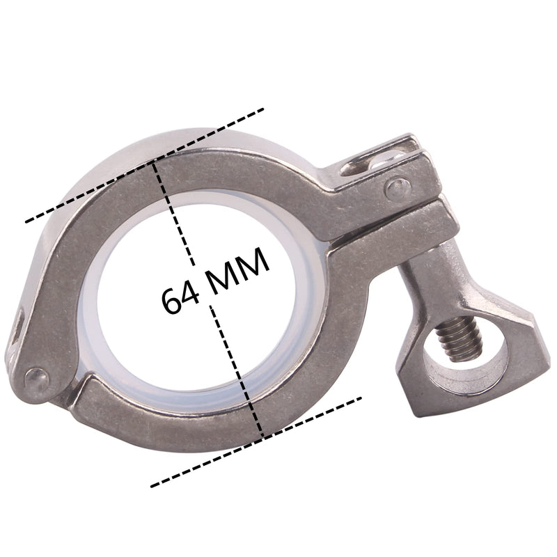 [Australia - AusPower] - GOVALVE Sanitary Stainless Steel Tri-Clamp - Heavy Duty Sanitary Clamp with Wing Nut for Ferrule TC (64mm) with Silicone Gaskets Pack of 2 2" Tri Clamp (2 pack) 
