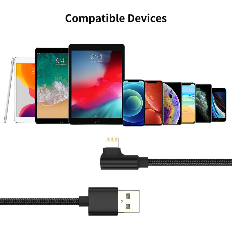 [Australia - AusPower] - 6.6ft Right Angle Lightning Cable Long, 3 Pack Braided Fast Charging USB to iPhone Charger Cord 90 Degree Compatible with Apple iPhone 12 11 Pro Max Xs Xr X 5 6 7 8 Plus SE, iPad Air/Mini 6.6 Feet 