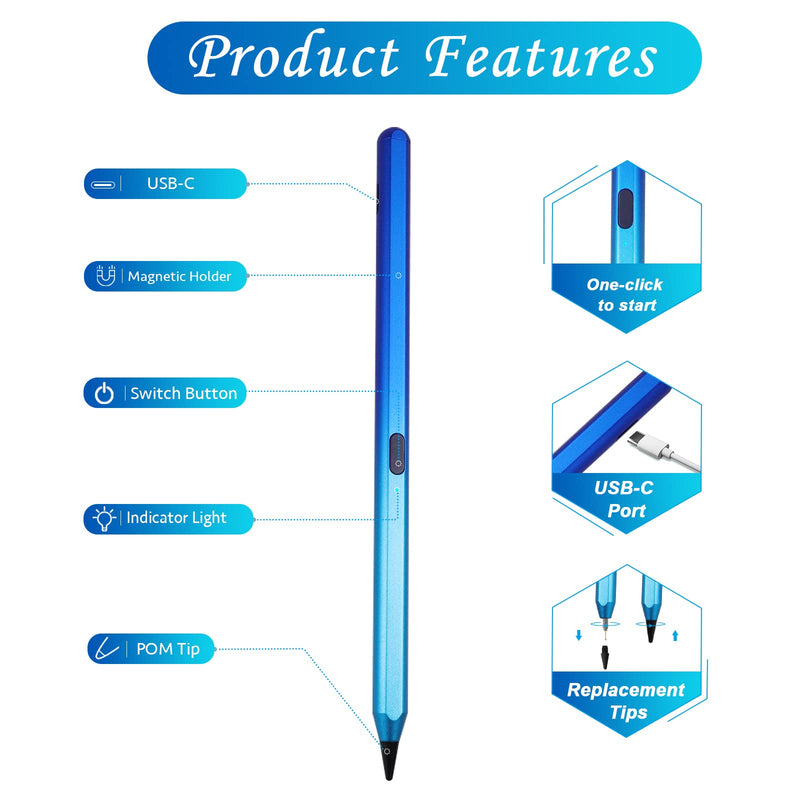 [Australia - AusPower] - Stylus Pen for ipad 9th/8th/7th/6th Generation 2018-2022, Active Pencil Compatible with iPad Mini 6th/5th Gen, iPad Pro (11/12.9 Inch), iPad Air 3rd/4th/5th Gen, Palm Rejection and Magnetic Design Sky Blue 