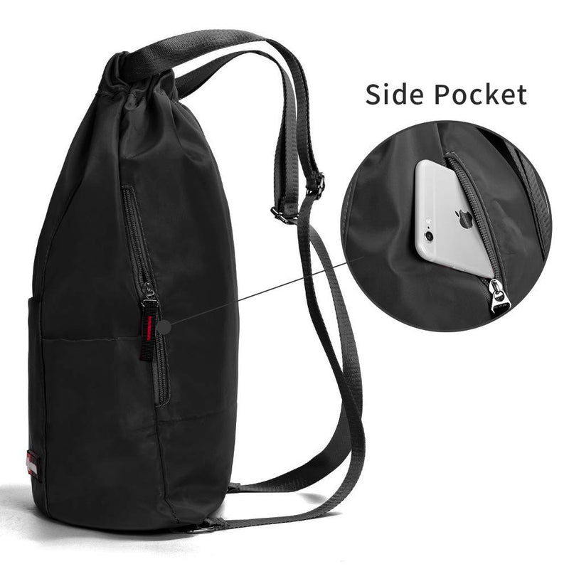 [Australia - AusPower] - Waterproof Drawstring Gym Backpack Bag for Men & Women, Sport Gym Sack Mini Travel Daypack A01-black 1 