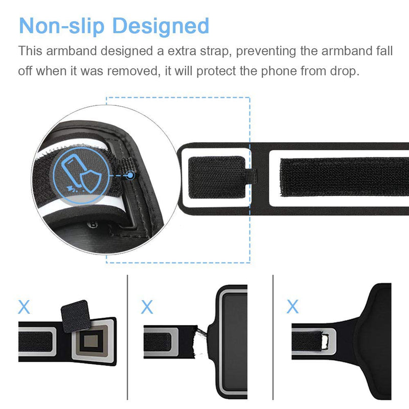 [Australia - AusPower] - iPhone 13, 12, 11, XR Armband with AirPods Holder, JEMACHE Water Resistant Gym Running Workouts Arm Band Case for iPhone XR, 11, 12, 12 Pro, 13, 13 Pro with Key Holder (Black) Dark Black 