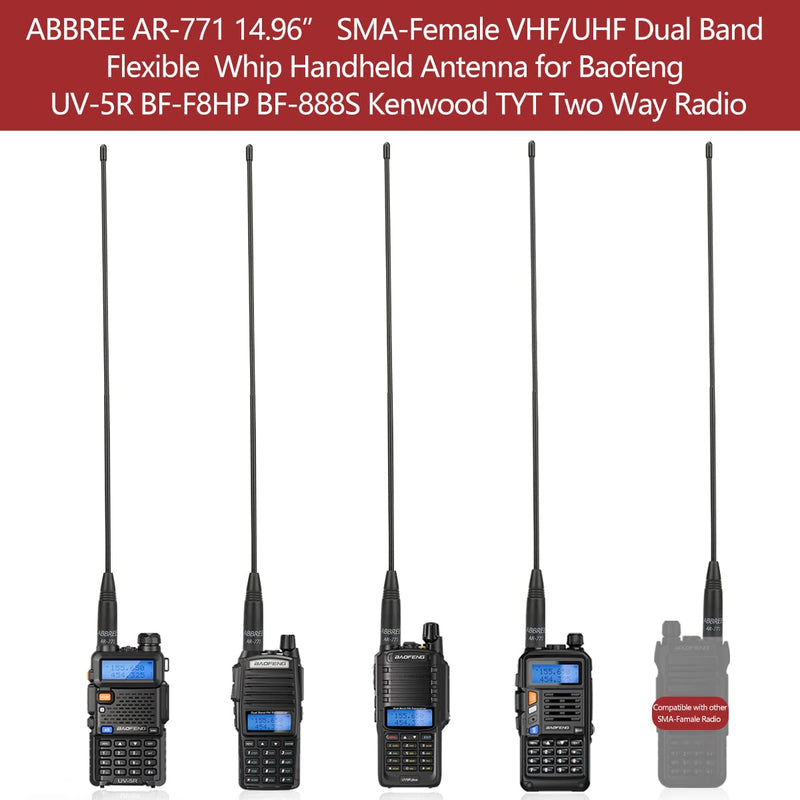 [Australia - AusPower] - ABBREE AR-771 14.96Inch SMA-Female Dual Band Flexible Whip Handheld Antenna for Baofeng UV-5R BF-F8HP BF-F8TD,BF-F8GP,UV-82HP,UV-82 BF-888S TIDRADIO H6 TD-F6 Kenwood Two Way Radio 