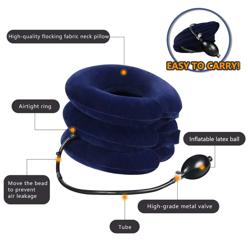 [Australia - AusPower] - Cervical Neck Traction Device for Instant Neck Pain Relief - Inflatable & Adjustable Neck Stretcher Neck Support Brace, Best Neck Traction Pillow for Home Use Neck Decompression Blue 