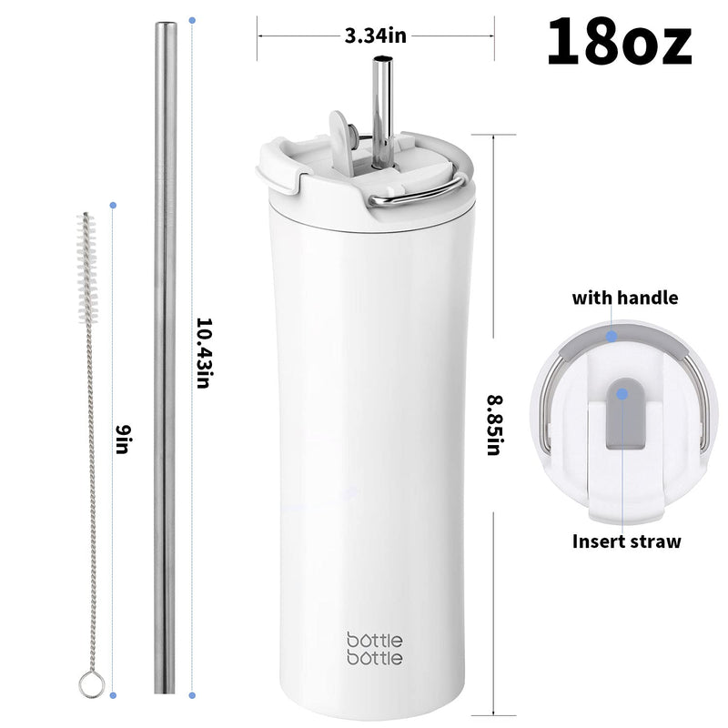[Australia - AusPower] - BOTTLE BOTTLE Insulated Coffee Tumblers with Dual-use Lid and Straw Double Walled Iced Travel Coffee Mug for Woman and Man 18oz Stainless Steel Tumbler with Handle (white) 1pack White 