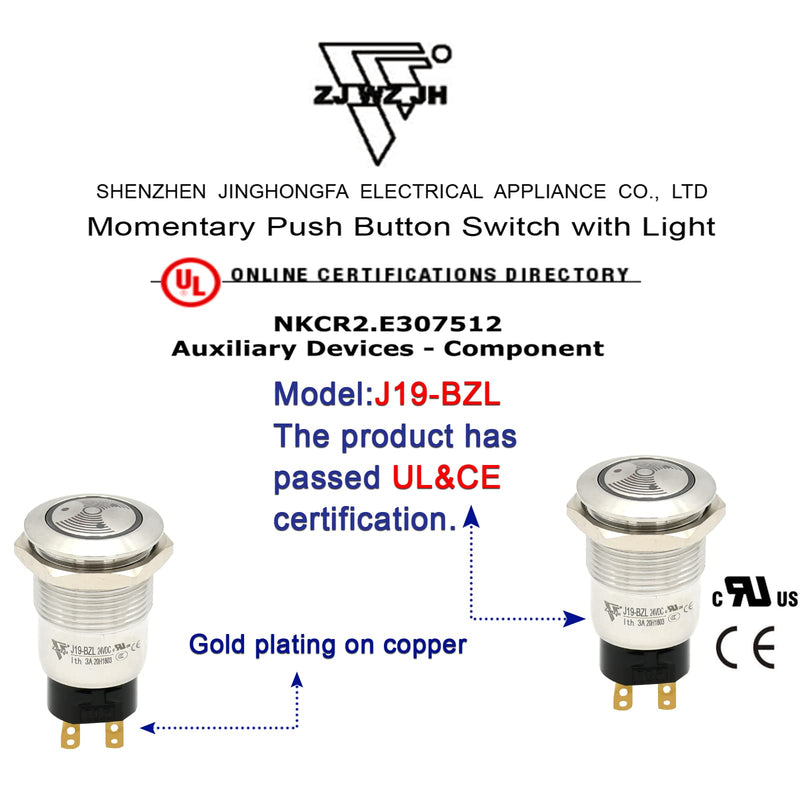 [Australia - AusPower] - UL Certification Red LED Buzzer 24V 19mm Alarm Indicator Light Lamp Stainless Steel Metal Signal Pilot 0.75"Mounting Hole with 85dB Sound J19-BZL 19MM 24V 