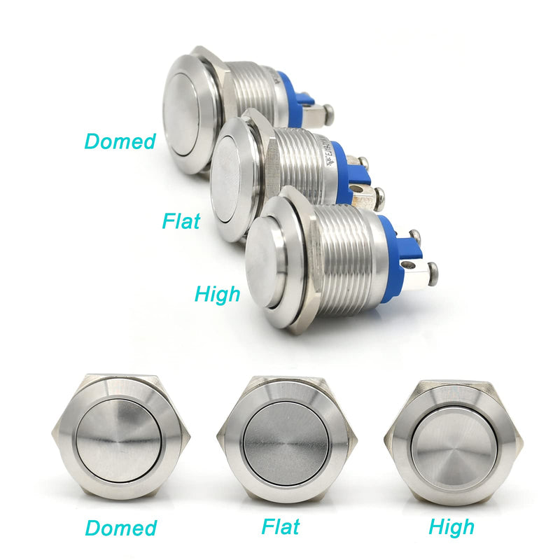 [Australia - AusPower] - 2PCS 19mm Momentary Push Button Switch Waterproof IP67 Stainless Steel 12V 24V 110V 120V 1NO Screw Terminal UL Listed (Silver, Flat Round) Silver 