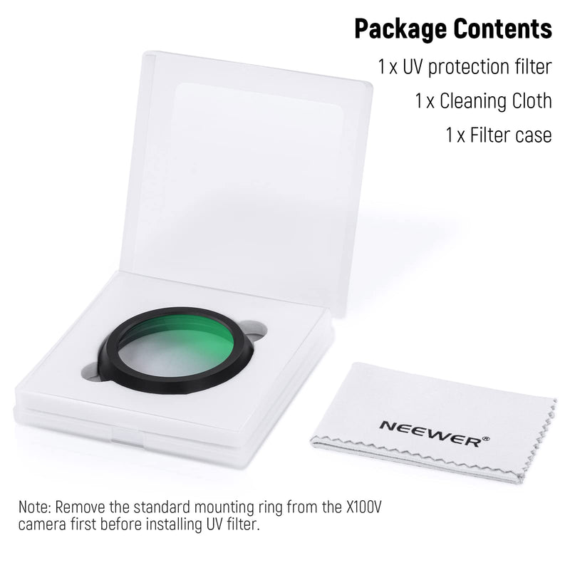[Australia - AusPower] - NEEWER UV Protection Filter for X100 Series Cameras, Multi Coated HD Optical Glass Build Lens Filter Accessory Compatible with Fujifilm X100 X100S X100F X100T X100V Camera (Black Frame) Black 