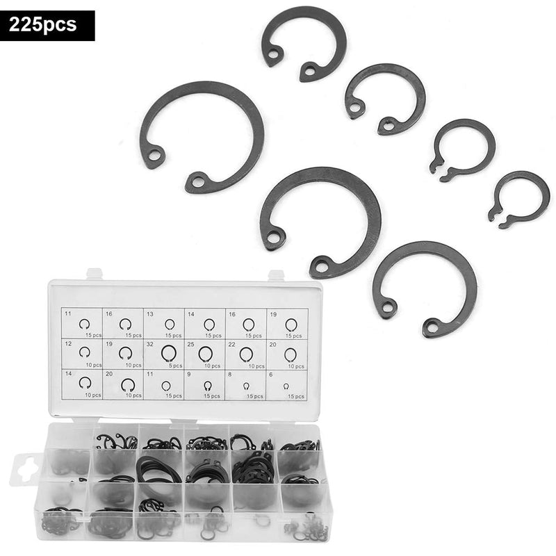 [Australia - AusPower] - 225pcs Industrial Snap Kit Clip Ring Shop Assortment Box Set 18 Sizes for Internal & External Snap 