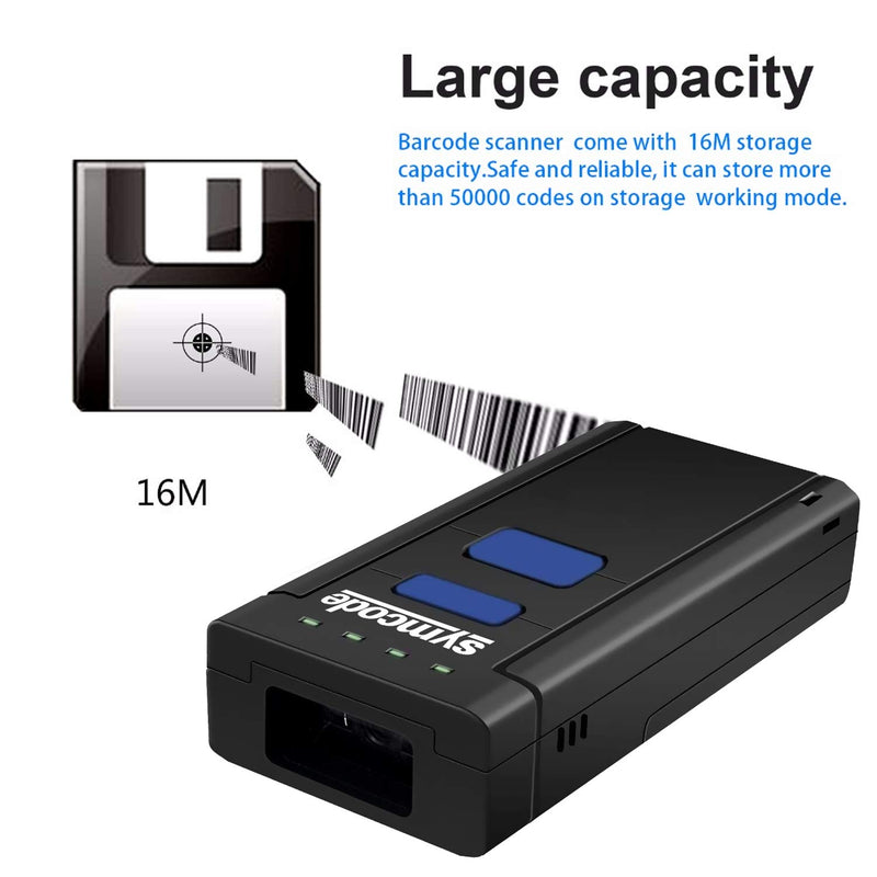[Australia - AusPower] - Symcode 2D QR Bluetooth Barcode Scanner, 1D 2D Mini Wireless Handheld CMOS Barcode Scanner Reader with Bluetooth 4.0 & 2.4G Wireless Connection, Portable Barcode Reader Compatible for QR PDF417 Dat 2D Barcode Scanner 