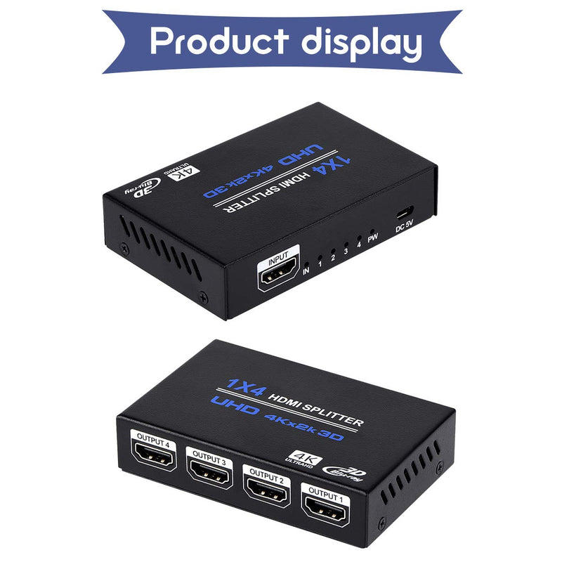 [Australia - AusPower] - 1x4 HDMI Splitter, 1 in 4 Out HDMI Splitter Audio Video Distributor Box Support 3D & 4K x 2K Compatible for HDTV, STB, DVD, PS3, Projector Etc 