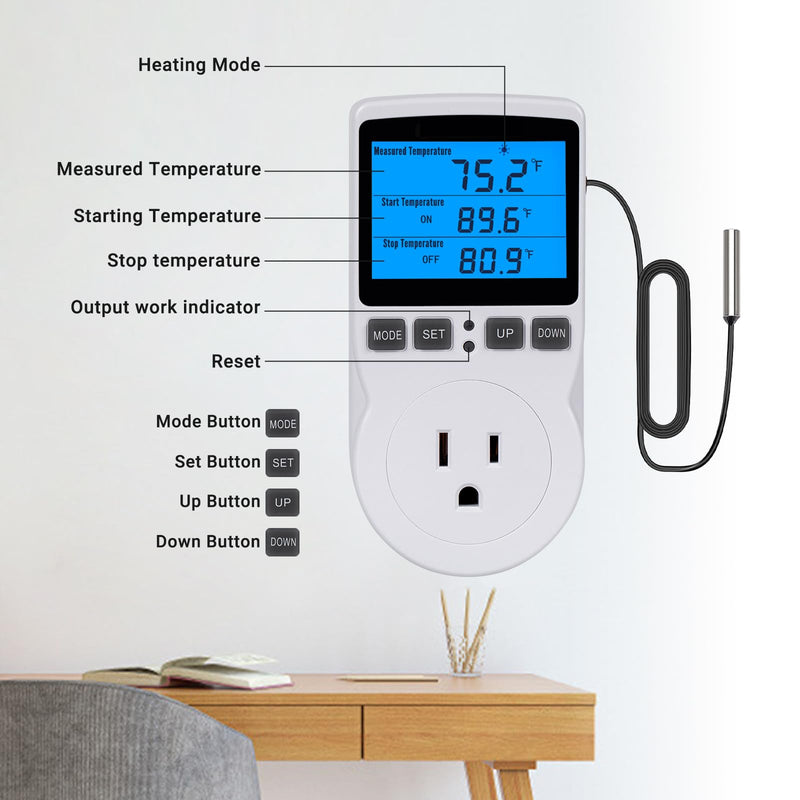 [Australia - AusPower] - INKBIRDPLUS Plug in Thermostat Temperature Controller Digital Thermostat Outlet Heating Cooling Control Timer 1800W 110V 15A Backlit Display 