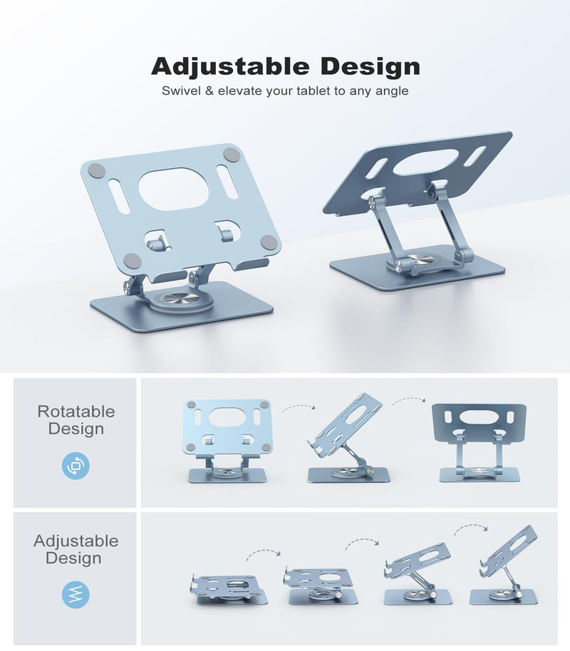 [Australia - AusPower] - JOIOT Tablet Stand, Swivel Tablet Stand with 360 Rotating Base, Adjustable Tablet Holder for Drawing, Compatible with iPad Pro/Air/Mini and More (Blue) Blue 