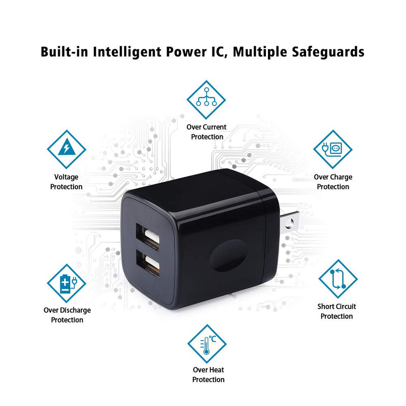 [Australia - AusPower] - Wall Charger, Charging Block, UorMe 5-Pack 2.1Amp 5V Dual Port USB Power Adapter Plug Cube Compatible Phone 13 12 11 Xs Max XR X, Pad Mini/Air,Samsung S22 S22+ S22 Ultra S21 S20 FE S20+, G8 K31 Q60 G8 5 Pure Black 