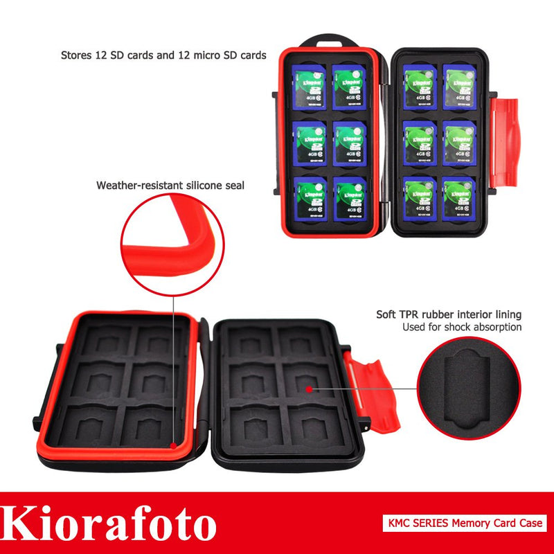 [Australia - AusPower] - Kiorafoto Professional Water-Resistant Anti-Shock Holder Storage SD SDHC SDXC TF Memory Card Case Protector Cover with Carabiner for 12SD Cards & 12 Micro SD Cards for 12 SD + 12 Micro SD 