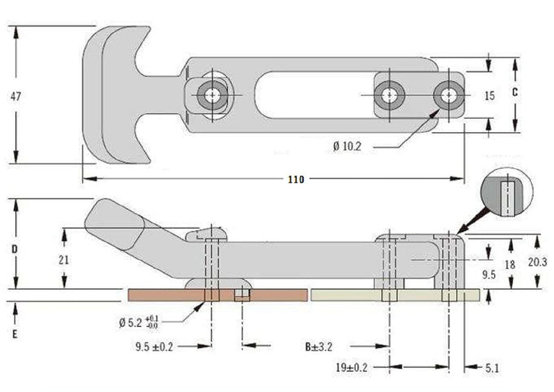 [Australia - AusPower] - COOLOGIN Rubber Flexible T-Handle Hasp Draw Latch for Tool Box, Cooler, Golf Cart or Engineering Machine Hood (2 Pack) 
