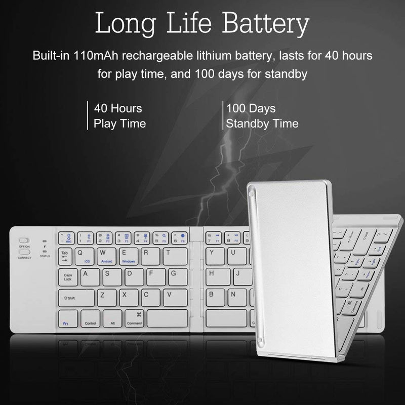 [Australia - AusPower] - Magnetic Folding Bluetooth Keyboard, Rechargeable Ultrathin Wireless Keyboard, 110 mAh Builtin Battery, Standard Micro Interface, Portable Keyboard for iOS/Android/Windows System 