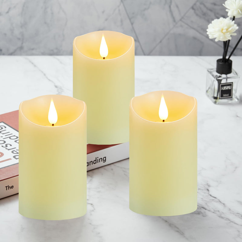 [Australia - AusPower] - Guluto Flameless Candles, Battery Operated Candles with Remote and Timer, 3" x 5", Set of 2, LED Candles Flickering Electric Pillar Candles, Ivory Real Wax for Home Wedding Birthday Decoration Set of 2,D3" x H5" with Remote 