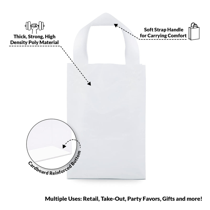 [Australia - AusPower] - Plastic Bags with Handles - 50 Pack Small Frosted White Gift Bags with Cardboard Bottom, Clear Shopping Totes in Bulk for Retail, Merchandise, Business, Boutique, Thank You, Take Out, Parties - 6x3x9 