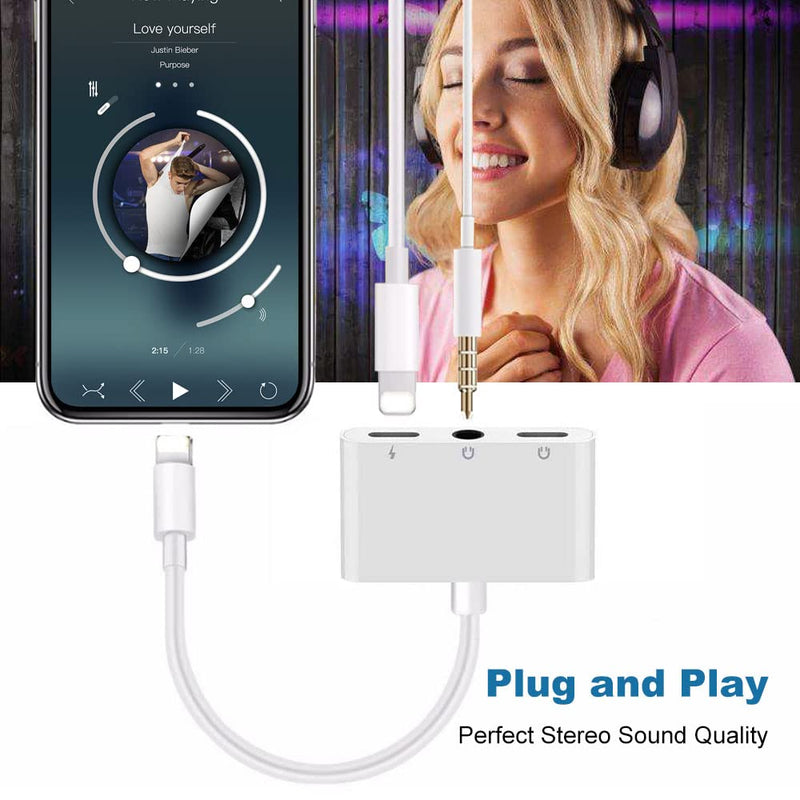 [Australia - AusPower] - 3 in 1 Lightning to 3.5mm Jack Headphone Adapter Earphone Jack Audio and Charging Adapter Headphone Splitter Compatible for iPhone 13 12 11 SE XS XR X 8 7 and iPad 