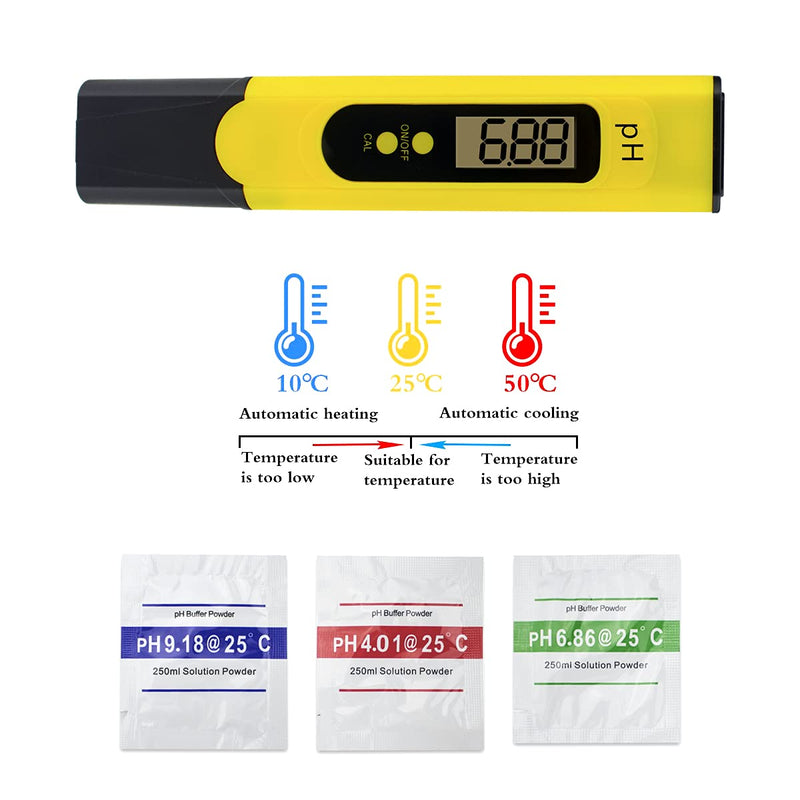 [Australia - AusPower] - PH Meter for Water Hydroponics, Pen Digital PH Tester 0.01 PH High Accuracy with 3 Standard PH Buffer Powders for Aquarium, Soil, Household Drinking and Pool 