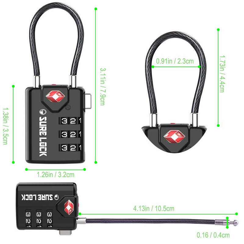 [Australia - AusPower] - SURE LOCK TSA Compatible Travel Luggage Locks, Inspection Indicator, Easy Read Dials - 2 pack BLACK2 PACK 