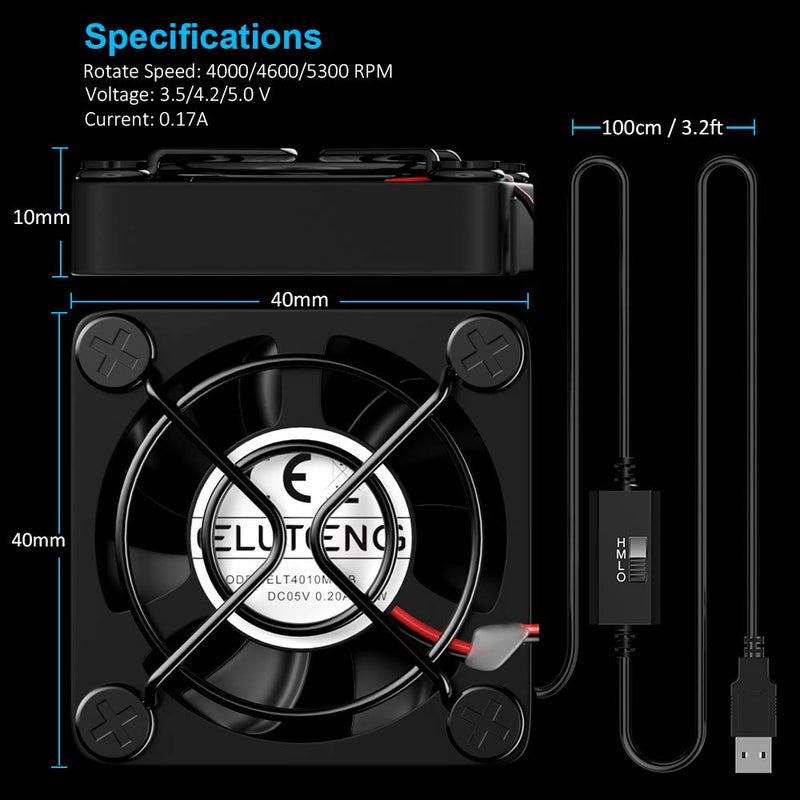 [Australia - AusPower] - ELUTENG 40mm USB Fan with 3 Speed Control USB Ventilator 5V Max 5300RPM High Flow VR Cooling Fan Compatible for Receiver DVR Playstation Xbox Computer Cabinet Cooling 40mm USB Speed Fan 