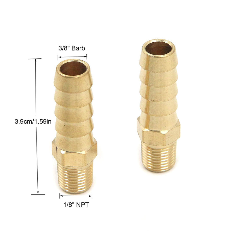 [Australia - AusPower] - Quluxe 2 Pcs Brass Hose Barb Tube Fitting Hex Head Hose Barb Connector 3/8" Barb x 1/8" Male NPT Adapter, Compression Hose Fittings 3/8" barb* 1/8" NPT 