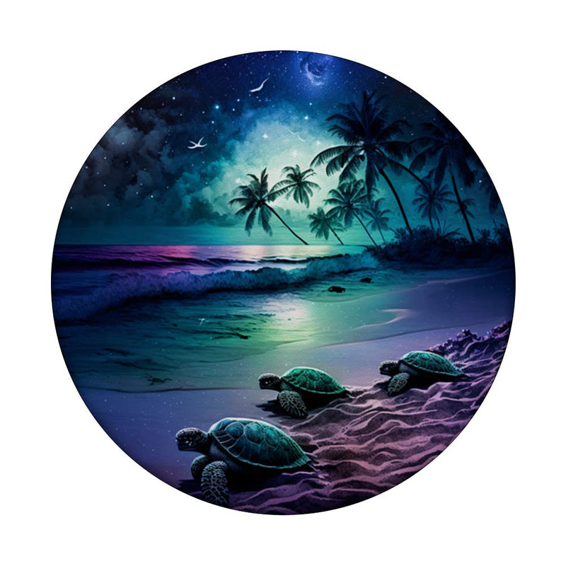 [Australia - AusPower] - Sea Turtle Night On The Beach Under Starry Sky Sea Turtle PopSockets Swappable PopGrip Black 