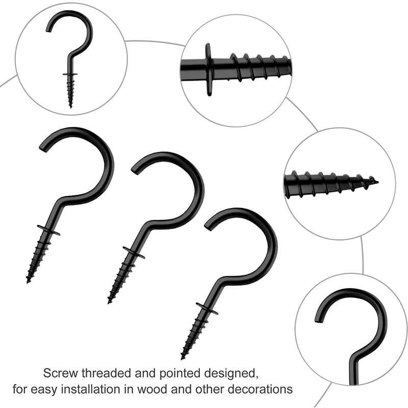 [Australia - AusPower] - Goiio 100pcs 1inch Ceiling Hooks, Black Zinc Plated Metal Screw-in Cup Hooks 