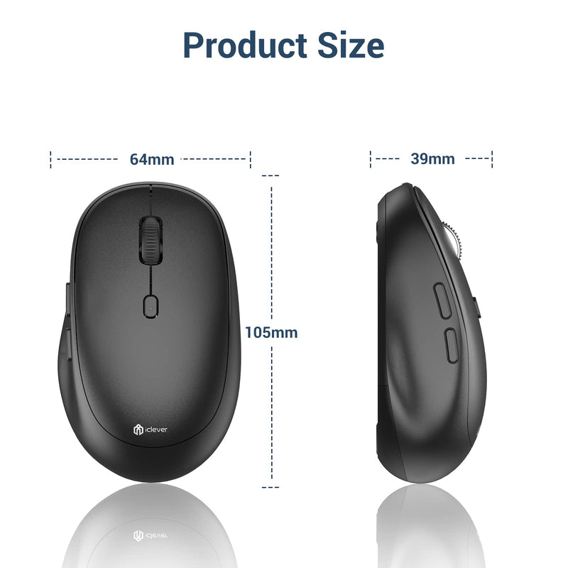 [Australia - AusPower] - Wireless Mouse, iClever MD165 Dual Mode Wireless Mouse, Bluetooth Type-C Rechargeable Mouse, 2.4G Wireless Computer Mice with USB Receiver, 3 Device Connection for Windows 7/8/10, Mac, iOS, Android 