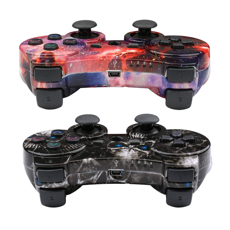 [Australia - AusPower] - CHENGDAO Wireless Controller 2 Pack Compatible with Playstation 3 with High Performance Double Shock,Motion Control,USB Cable (Skull + Galaxy) Skull + Galaxy 