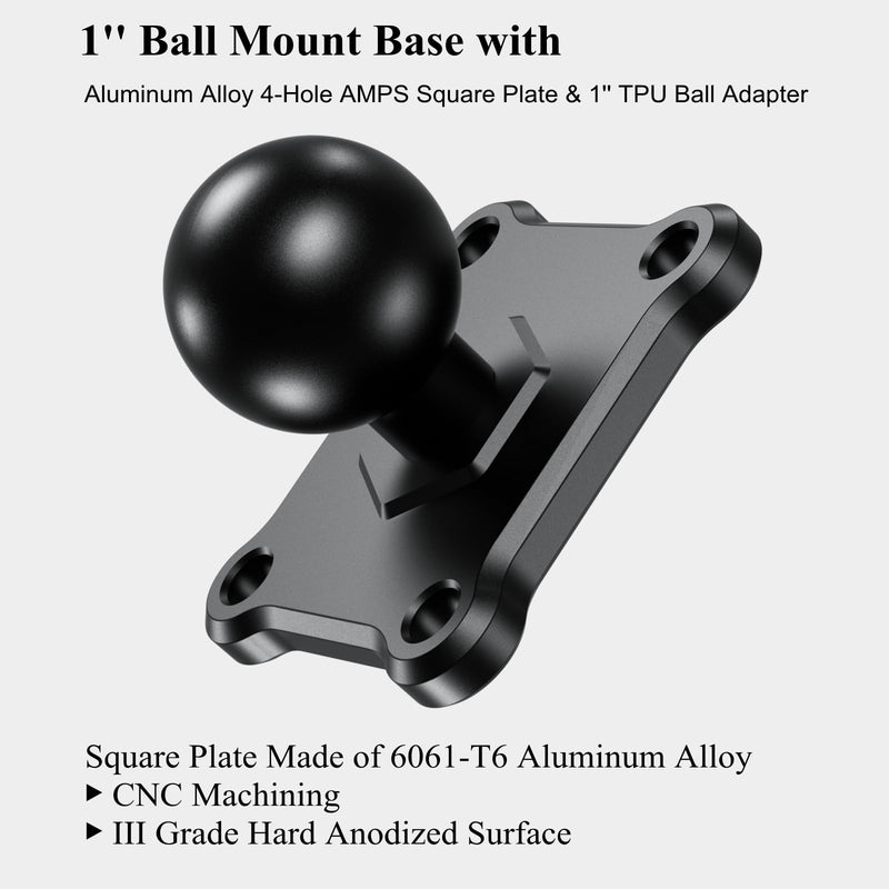[Australia - AusPower] - BRCOVAN 2 PCS, 1'' Ball Mount Base with Aluminum Alloy 4-Hole AMPS Square Plate & 1'' TPU Ball Adapter Compatible with RAM Mounts B Size 1 Inch Ball Double Socket Arm 