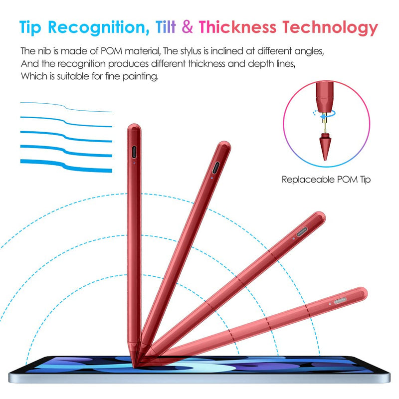 [Australia - AusPower] - DTTO Stylus Pen for iPad, Active Pencil for (2018-2021) New Apple iPad Mini 6/5th Gen, iPad 9/8/7/6th Gen, Pro 11/12.9 Inch, iPad Air 4th/3rd Gen for Drawing/Writing with Palm Rejection (Burgundy Red) Burgundy Red 