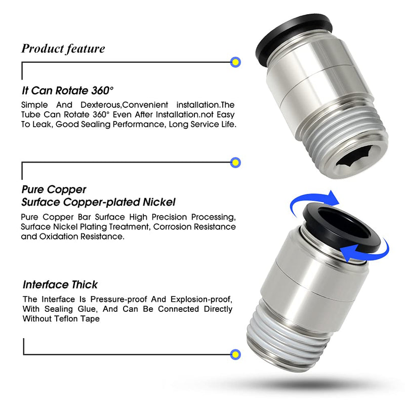 [Australia - AusPower] - TAILONZ PNEUMATIC Round Male Straight 3/8 Inch Tube OD x 3/8 Inch NPT Thread Push to Connect Fittings POC-3/8-N3 (Pack of 10) 3/8"OD x 3/8"NPT 