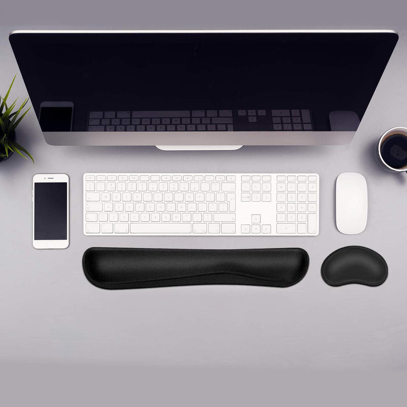 [Australia - AusPower] - JIKIOU Keyboard Wrist Rest, Wrist Support Pads for Keyboard and Mouse, Memory Foam Ergonomic Cushion for Carpal Tunnel, Mouse Rest Pad Pain Relief Easy Typing for Computer, Laptop, Office, Black 
