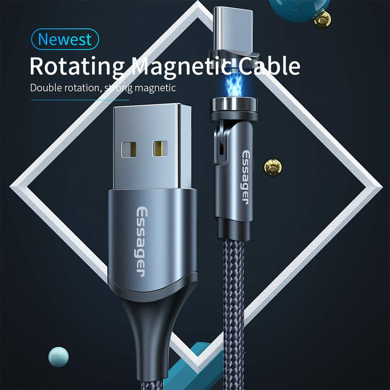 [Australia - AusPower] - Magnetic Charging Cable 4 Pack(3.3+3.3+6.6+6.6) ft, ESSAGER 360°& 180°Rotation Magnetic Charger Cable Compatible with USB C Type-c Micro iProducts 3 in 1 Charger Cable(Black) Grey 