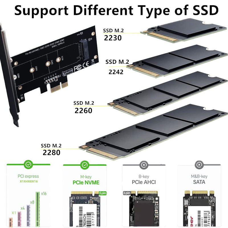 [Australia - AusPower] - ACTIMED NVMe PCIe Adapter M.2 SSD to PCI-e / Powerful Heat Sink Dissipation / PCIE X1 Interface Compatible with PCI-e Slots X1, X4, X8, X16 / for M-Key M.2 SSD / 2230 2242 2260 2280 / Toolkit Included PCIE X1(X4X8X16) 