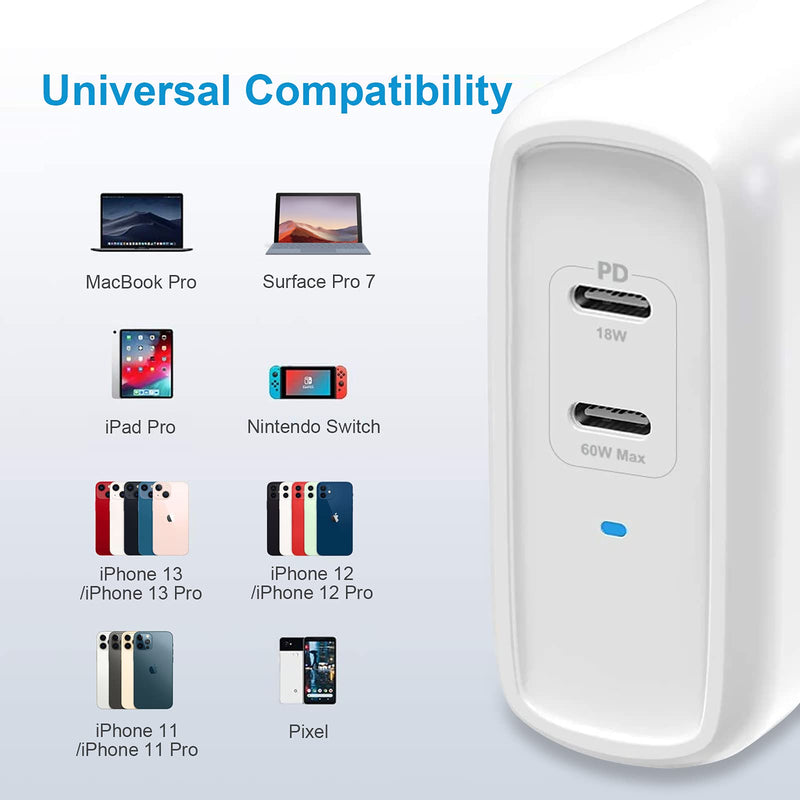 [Australia - AusPower] - USB C Wall Charger PowerLot 68W 2-Port GaN PD 3.0 USB C Charger, 60W USB C Power Adapter for MacBook Pro, 18w Fast Charger for iPhone 13/13 Pro, iPhone 12/12 Pro/12 Pro Max, iPad, Switch etc 
