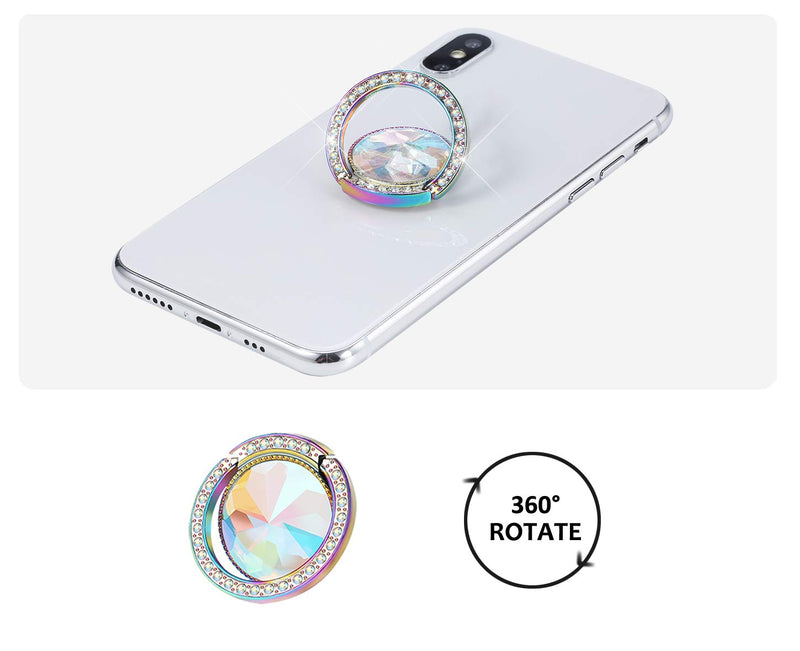 [Australia - AusPower] - lenoup Iridescent Glitter Bling Bling Phone Ring Holder,Sparkle Phone Ring Artificial Diamond Stand,Rhinestone Cell Phone Finger Ring(Rainbow) 