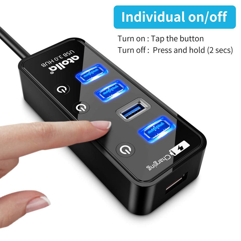 [Australia - AusPower] - USB 3.0 Hub, atolla 4 Ports Super Speed USB 3 Hub Splitter with On Off Switch with 1 USB Charging Port (Cable Length 2 Feet, No AC Adapter) (4-Port hub) 