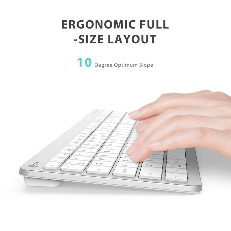 [Australia - AusPower] - iClever GK08 Wireless Keyboard and Mouse - Rechargeable Keyboard Ergonomic Quiet Full Size Design with Number Pad, 2.4G Stable Connection Slim White Keyboard and Mouse for Windows Mac OS Computer Silver 