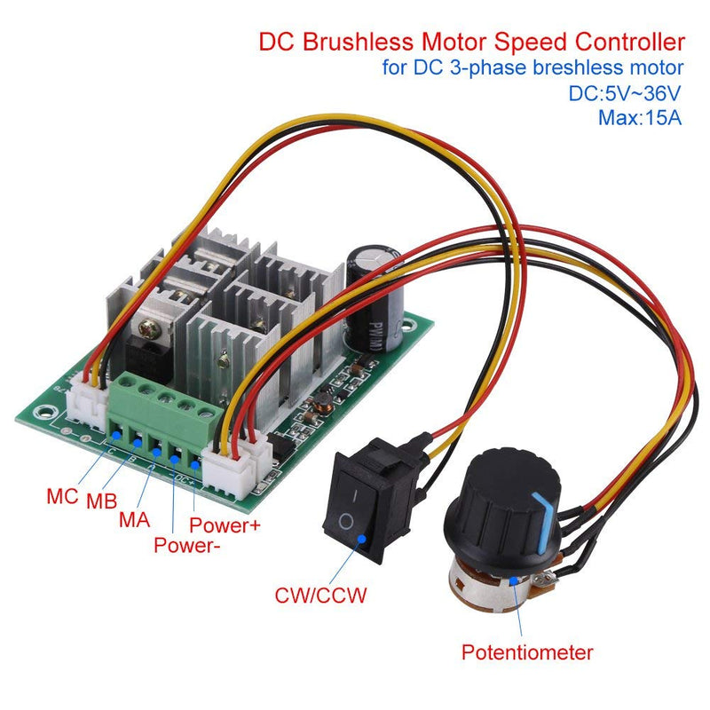 [Australia - AusPower] - DC 5V-36V Brushless Motor Speed Controller Board 15A 3-Phase CW CCW Reversible Switch Regulator Module 