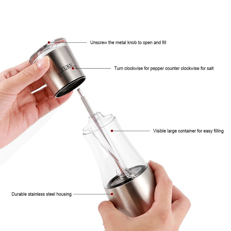 [Australia - AusPower] - 2 in 1 Stainless Steel Manual Dual Salt & Pepper Grinder Spices Mill Grinder Shaker with Adjustable Coarseness Kitchen Cooking Tools 