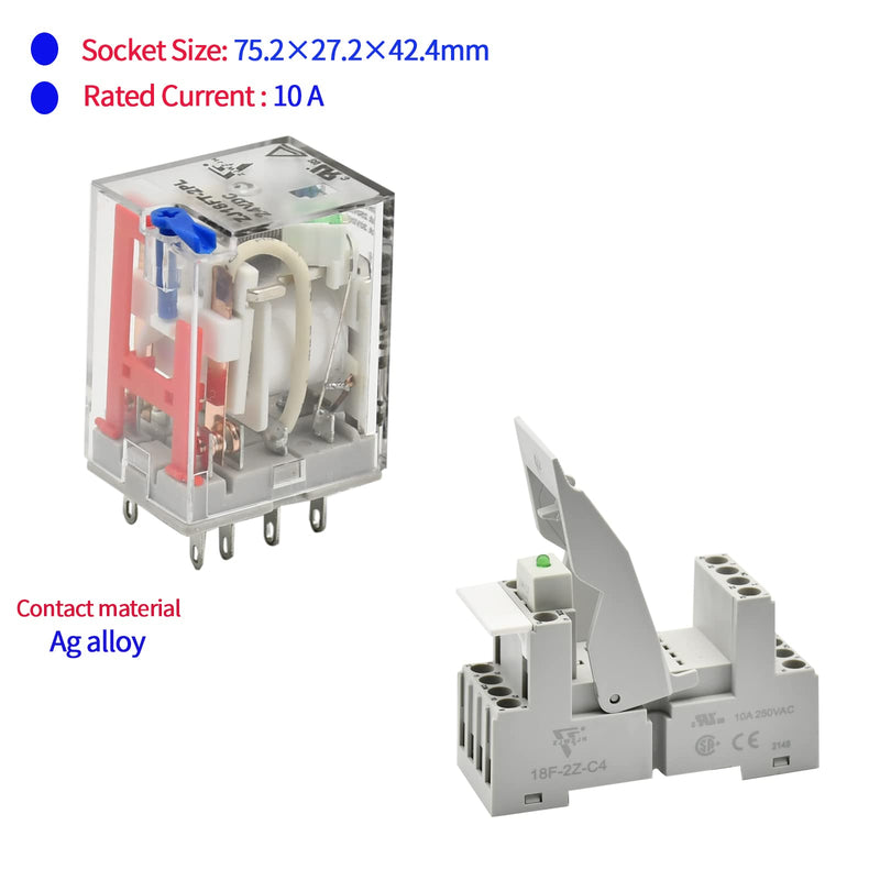 [Australia - AusPower] - Power Relay Coil 8 Pin 10A DPDT LED Indicator Electromagnetic with DIN Rail Slotted Aluminum Passed UL Certification DC 24V 8Pin-High Current-10A 