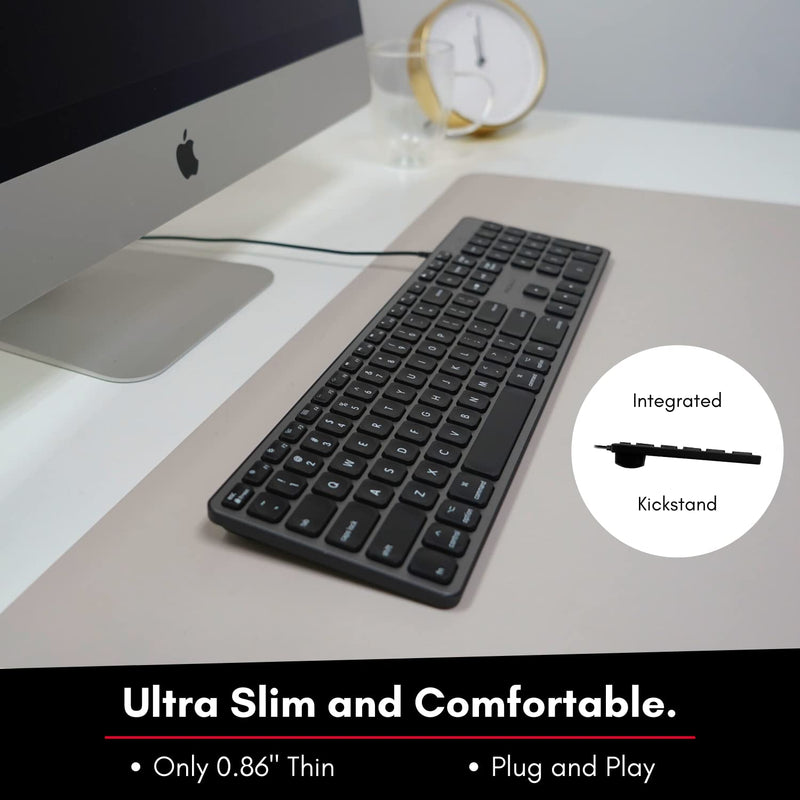 [Australia - AusPower] - Macally Backlit Mac Keyboard Wired - Quiet, Sleek, and Functional - 3 Brightness Levels, 107 Keys - 5ft USB Wired Apple Keyboard - Backlit Wired Keyboard for Mac, iMac, MacBook Pro/Air - Space Gray 