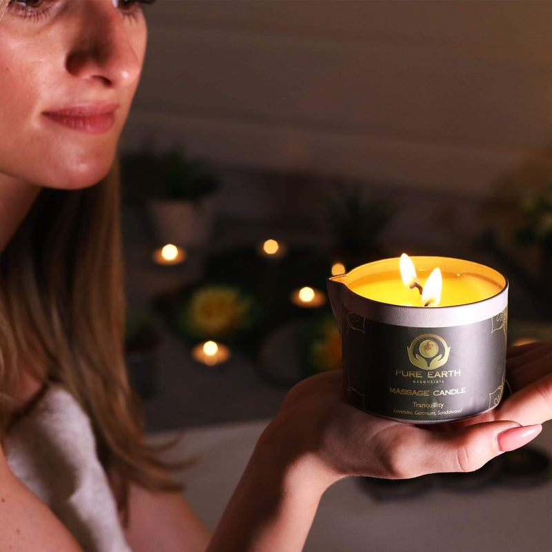 [Australia - AusPower] - Sensual Massage Candles for Couples - Skin Moisturizing Body Oil Candle for Play or Relaxation Vegan Massage Candle with Palmarosa, Ylang Ylang, Black Pepper (6 Ounce) - by Pure Earth Essentials Sensual 