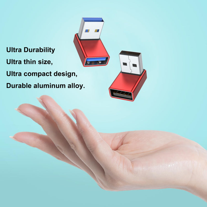 [Australia - AusPower] - AreMe 90 Degree USB 3.0 Adapter 2 Pack, Up and Down Angle USB A Male to Female Converter Extender for PC, Laptop, USB A Charger, Power Bank and More (Red) Up/Down Red 