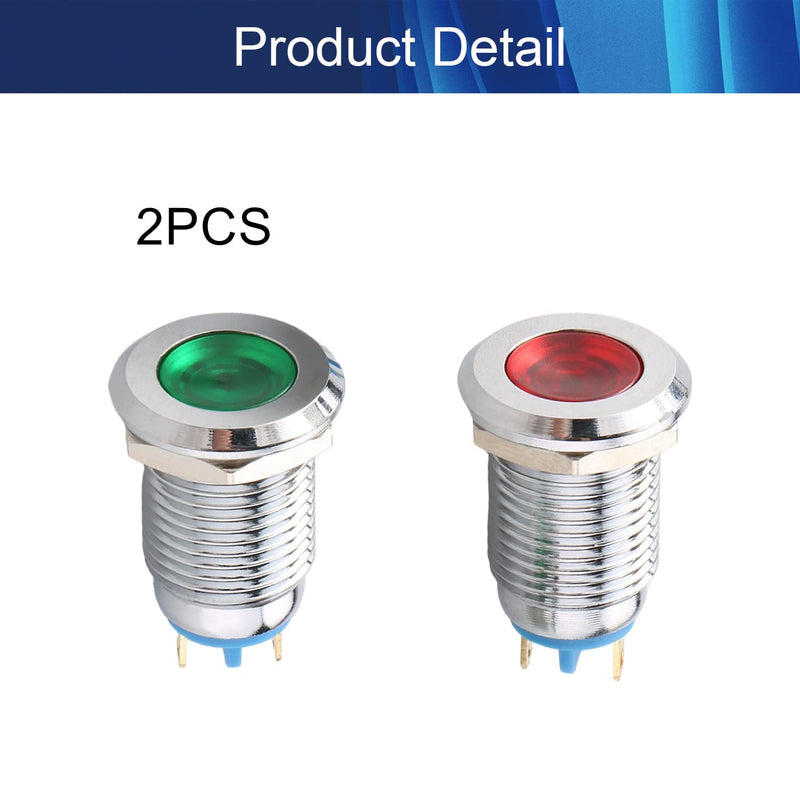 [Australia - AusPower] - Aicosineg LED Indicator Light 24V 0.75" Hole Diameter Waterproof Signal Lamp Red Green Flush Panel Mount for Electrical Control Panel 2pcs 